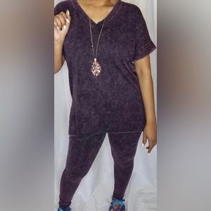 Zenana Outfitters Mineral Washed Blackberry 2-Piece Set & Green 2-Piece Set